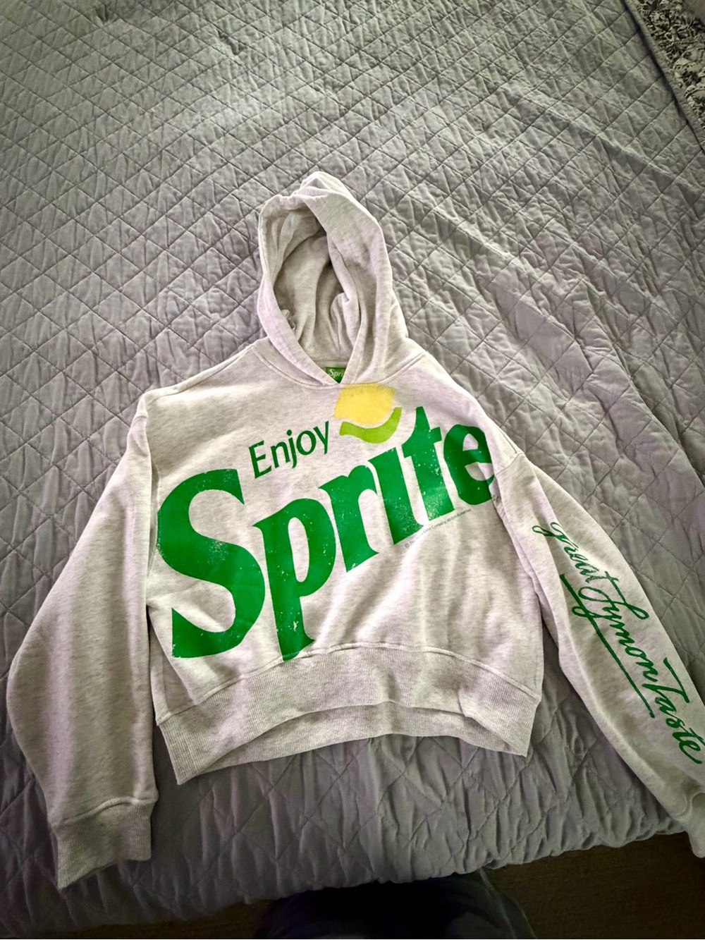 Graphic Hoodie in Light Gray with Green Print